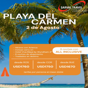 Playa del Carmen. Salida 01-08-2026 desde CBA., ROS. y BUE.