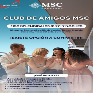 CLUB DE AMIGOS. Crucero especial SOLOS y SOLAS. 9 NOCHES. Salida el 23-01-2027