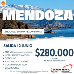 Mendoza 2 Noches. Salida 12-06-2026 desde Córdoba
