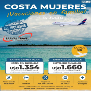 COSTA MUJERES. México. Salida 14-06-2026 desde Rosario