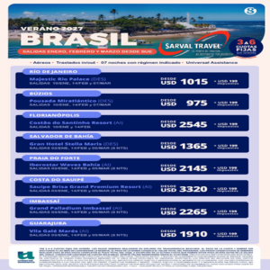 BRASIL. Anticipos Verano 2027 con aéreo desde Buenos Aires